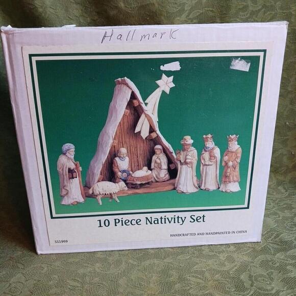 NATIVITY SET CRECHE Handcrafted Hand-painted 10-piece NEW Inbox RESIN Christmas - Picture 1 of 6